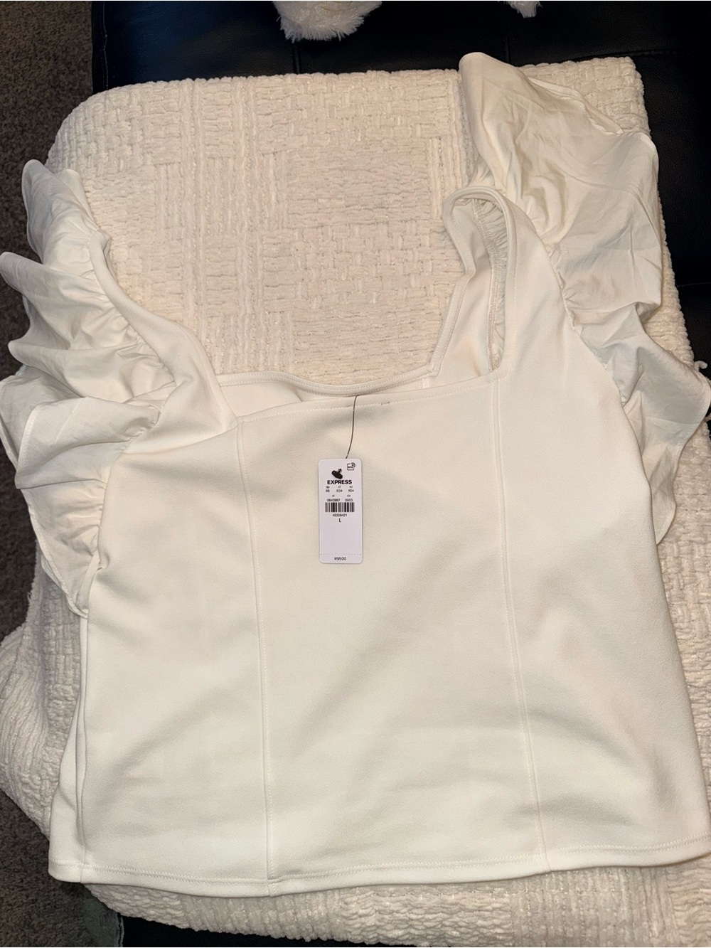 Express White Square-Neck Tank with Ruffle Sleeves - Picture 2 of 2